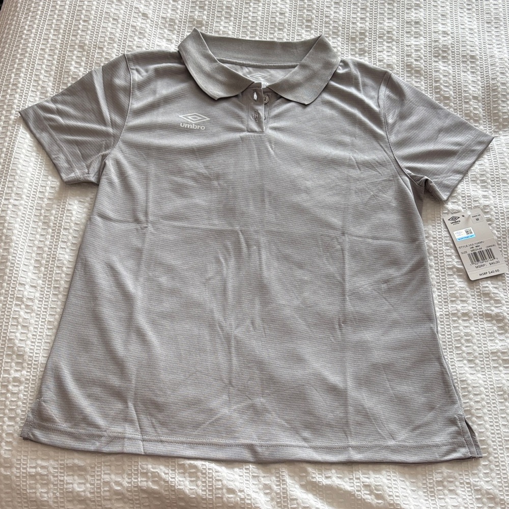 Umbro Short Sleeve Light Gray Polo Shirt Women’s Medium NWT